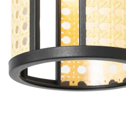 QAZQA Pendelleuchten|Wohnzimmerlampen*Retro-Hängelampe schwarz mit Rattan 3-flammig rund - Akira