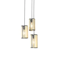 QAZQA Pendelleuchten|Wohnzimmerlampen*Retro-Hängelampe schwarz mit Rattan 3-flammig rund - Akira