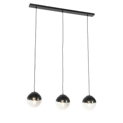 QAZQA Pendelleuchten|Wohnzimmerlampen*Retro-Hängelampe schwarz mit klarem Glas, länglich, 3-flammig – Eclipse