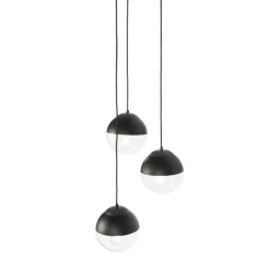 QAZQA Pendelleuchten|Wohnzimmerlampen*Retro-Hängelampe schwarz mit klarem Glas, rund, 3-flammig – Eclipse