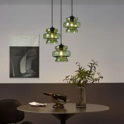 QAZQA Pendelleuchten|Wohnzimmerlampen*Retro-Hängelampe schwarz mit grünem Glas 3-flammig - Denise