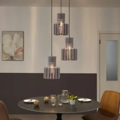 QAZQA Pendelleuchten|Wohnzimmerlampen*Retro-Hängelampe schwarz mit Taupe 3-flammig - Felt