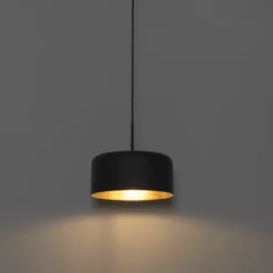 QAZQA Pendelleuchten|Wohnzimmerlampen*Retro-Hängelampe schwarz mit goldenem Innenleben – Jinte