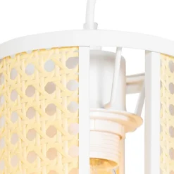QAZQA Pendelleuchten|Wohnzimmerlampen*Retro-Hängelampe weiß mit Rattan 3-flammig länglich - Akira