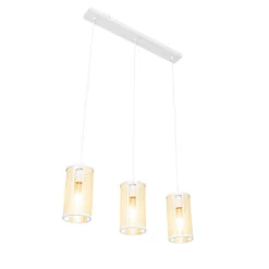 QAZQA Pendelleuchten|Wohnzimmerlampen*Retro-Hängelampe weiß mit Rattan 3-flammig länglich - Akira