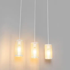 QAZQA Pendelleuchten|Wohnzimmerlampen*Retro-Hängelampe weiß mit Rattan 3-flammig länglich - Akira