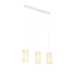 QAZQA Pendelleuchten|Wohnzimmerlampen*Retro-Hängelampe weiß mit Rattan 3-flammig länglich - Akira