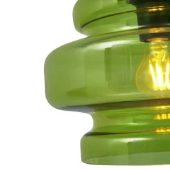 QAZQA Schlafzimmerlampen|Esszimmerlampen*Retro-Hängeleuchte schwarz mit grünem Glas - Denise