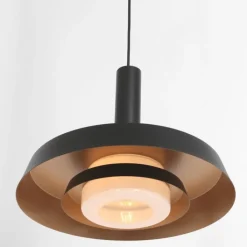 Anne Light & Home Pendelleuchten|Wohnzimmerlampen*Retro-Pendelleuchte Schwarz und Gold mit Glas-Innenleben - Flinter