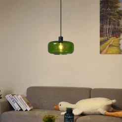 QAZQA Schlafzimmerlampen|Küchenlampen*Retro-Pendelleuchte Schwarz mit Grünglas - Bizle