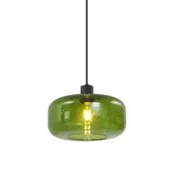 QAZQA Schlafzimmerlampen|Küchenlampen*Retro-Pendelleuchte Schwarz mit Grünglas - Bizle