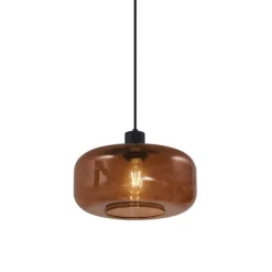 QAZQA Schlafzimmerlampen|Küchenlampen*Retro-Pendelleuchte schwarz mit Bronzeglas - Bizle