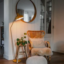 QAZQA Schlafzimmerlampen|Küchenlampen*Retro-Stehlampe gelb mit Bronze - Milou