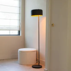 QAZQA Stehlampen|Wohnzimmerlampen*Retro-Stehlampe schwarz mit goldenem Innenleben – Jinte