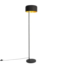 QAZQA Stehlampen|Wohnzimmerlampen*Retro-Stehlampe schwarz mit goldenem Innenleben – Jinte