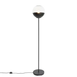 QAZQA Stehlampen|Wohnzimmerlampen*Retro-Stehleuchte schwarz mit klarem Glas - Eclipse