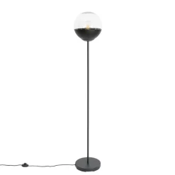 QAZQA Stehlampen|Wohnzimmerlampen*Retro-Stehleuchte schwarz mit klarem Glas - Eclipse