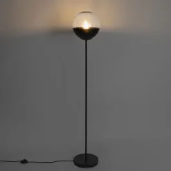 QAZQA Stehlampen|Wohnzimmerlampen*Retro-Stehleuchte schwarz mit klarem Glas - Eclipse