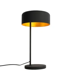 QAZQA Tischlampen|Wohnzimmerlampen*Retro-Tischlampe schwarz mit goldenem Innenleben – Jinte