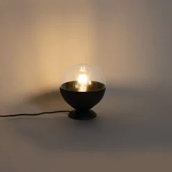 QAZQA Tischlampen|Wohnzimmerlampen*Retro-Tischlampe schwarz mit klarem Glas - Eclipse