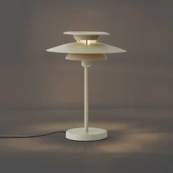 QAZQA Schlafzimmerlampen|Tischlampen*Retro-Tischleuchte Beige Stahl 45cm - Pauly