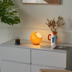 QAZQA Schlafzimmerlampen|Wohnzimmerlampen*Retro-Tischleuchte Orange mit Glas - Mabel