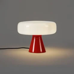 QAZQA Tischlampen|Wohnzimmerlampen*Retro-Tischleuchte Rot mit Weiß - Knob
