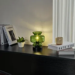 QAZQA Tischlampen|Wohnzimmerlampen*Retro-Tischleuchte schwarz mit grünem Glas - Denise