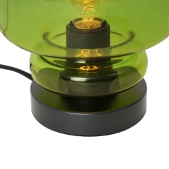 QAZQA Tischlampen|Wohnzimmerlampen*Retro-Tischleuchte schwarz mit grünem Glas - Denise