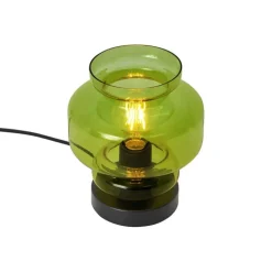 QAZQA Tischlampen|Wohnzimmerlampen*Retro-Tischleuchte schwarz mit grünem Glas - Denise