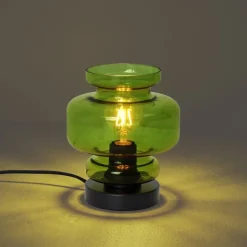 QAZQA Tischlampen|Wohnzimmerlampen*Retro-Tischleuchte schwarz mit grünem Glas - Denise