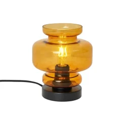 QAZQA Schlafzimmerlampen|Küchenlampen*Retro-Tischleuchte schwarz mit orangefarbenem Glas - Denise