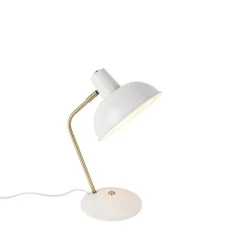 QAZQA Lampen Für Dein Homeoffice|Tischlampen*Retro-Tischleuchte Weiß mit Bronze 38cm - Milou