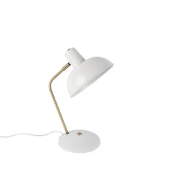 QAZQA Lampen Für Dein Homeoffice|Tischlampen*Retro-Tischleuchte Weiß mit Bronze 38cm - Milou