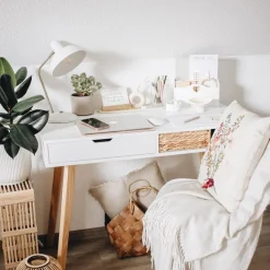 QAZQA Lampen Für Dein Homeoffice|Tischlampen*Retro-Tischleuchte Weiß mit Bronze 38cm - Milou