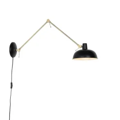 QAZQA Schlafzimmerlampen|Küchenlampen*Retro-Wandleuchte schwarz mit Bronze - Milou