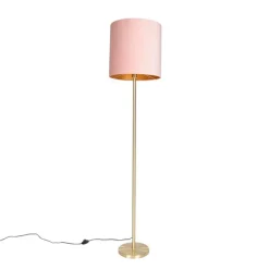 QAZQA Stehlampen|Wohnzimmerlampen*Romantische Stehlampe Messing mit rosa Schirm 40 cm - Simplo