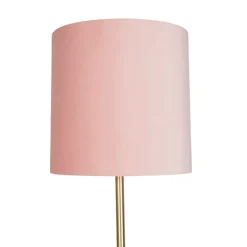 QAZQA Stehlampen|Wohnzimmerlampen*Romantische Stehlampe Messing mit rosa Schirm 40 cm - Simplo