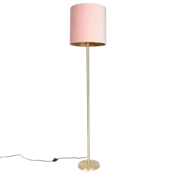 QAZQA Stehlampen|Wohnzimmerlampen*Romantische Stehlampe Messing mit rosa Schirm 40 cm - Simplo
