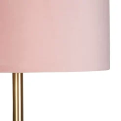 QAZQA Stehlampen|Wohnzimmerlampen*Romantische Stehlampe Messing mit rosa Schirm 40 cm - Simplo