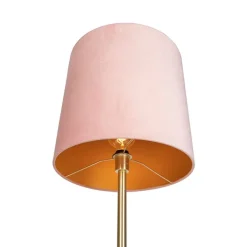 QAZQA Stehlampen|Wohnzimmerlampen*Romantische Stehlampe Messing mit rosa Schirm 40 cm - Simplo