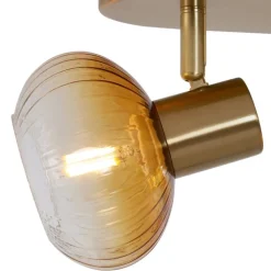 QAZQA Deckenstrahler|Aufbaustrahler*Runde Deckenleuchte Gold mit Bernsteinglas 3-flammig - Teddy