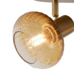 QAZQA Deckenstrahler|Aufbaustrahler*Runde Deckenleuchte Gold mit Bernsteinglas 2-flammig - Teddy