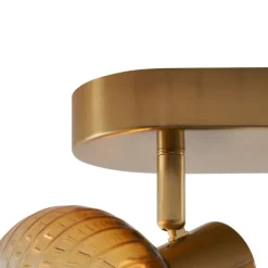 QAZQA Deckenstrahler|Aufbaustrahler*Runde Deckenleuchte Gold mit Bernsteinglas 2-flammig - Teddy