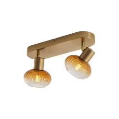 QAZQA Deckenstrahler|Aufbaustrahler*Runde Deckenleuchte Gold mit Bernsteinglas 2-flammig - Teddy