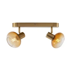 QAZQA Deckenstrahler|Aufbaustrahler*Runde Deckenleuchte Gold mit Bernsteinglas 2-flammig - Teddy