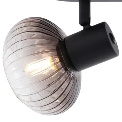 QAZQA Deckenstrahler|Aufbaustrahler*Runde Deckenleuchte schwarz mit Rauchglas 2-flammig - Teddy