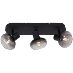 QAZQA Deckenstrahler|Aufbaustrahler*Runde Deckenleuchte schwarz mit Rauchglas 3-flammig - Teddy