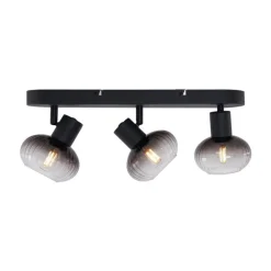 QAZQA Deckenstrahler|Aufbaustrahler*Runde Deckenleuchte schwarz mit Rauchglas 3-flammig - Teddy