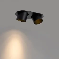 QAZQA Einbaustrahler|Wohnzimmerlampen*Runde Einbauleuchte schwarz GU10 70mm schwenkbar 2-flammig - Installa